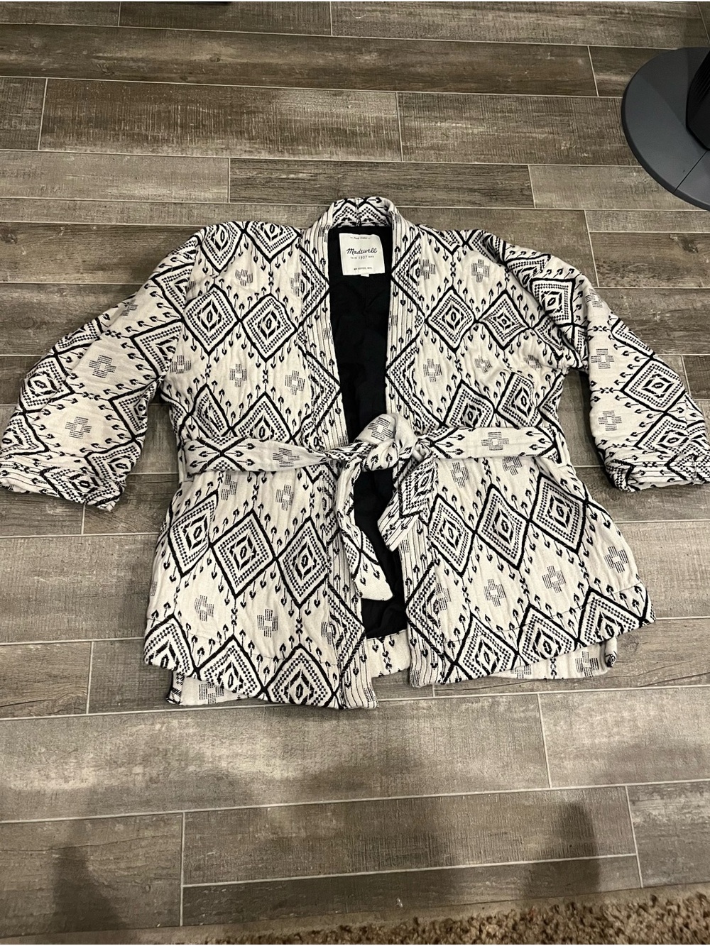 Madewell Black & White Diamond-Print Robe Jacket